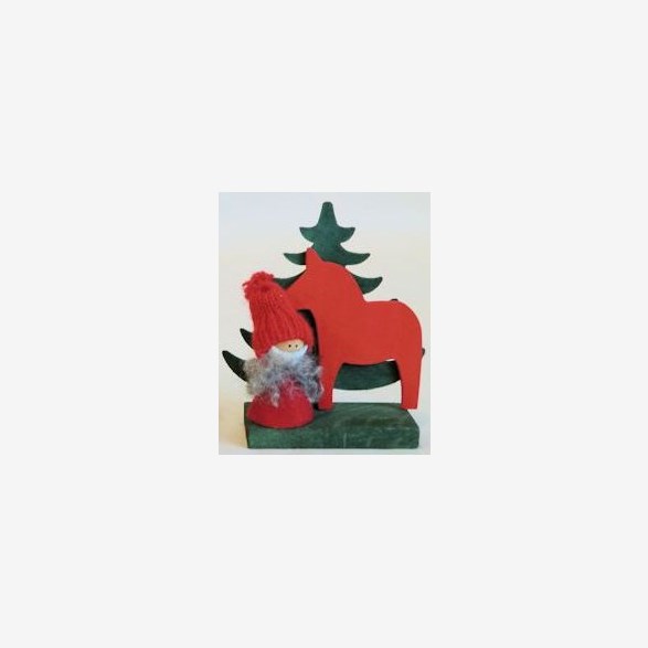 SANTA RED W.HORSE/TREE 10CM
