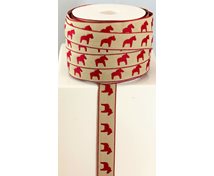 RIBBON 14MM RED HORSE/BEIGE